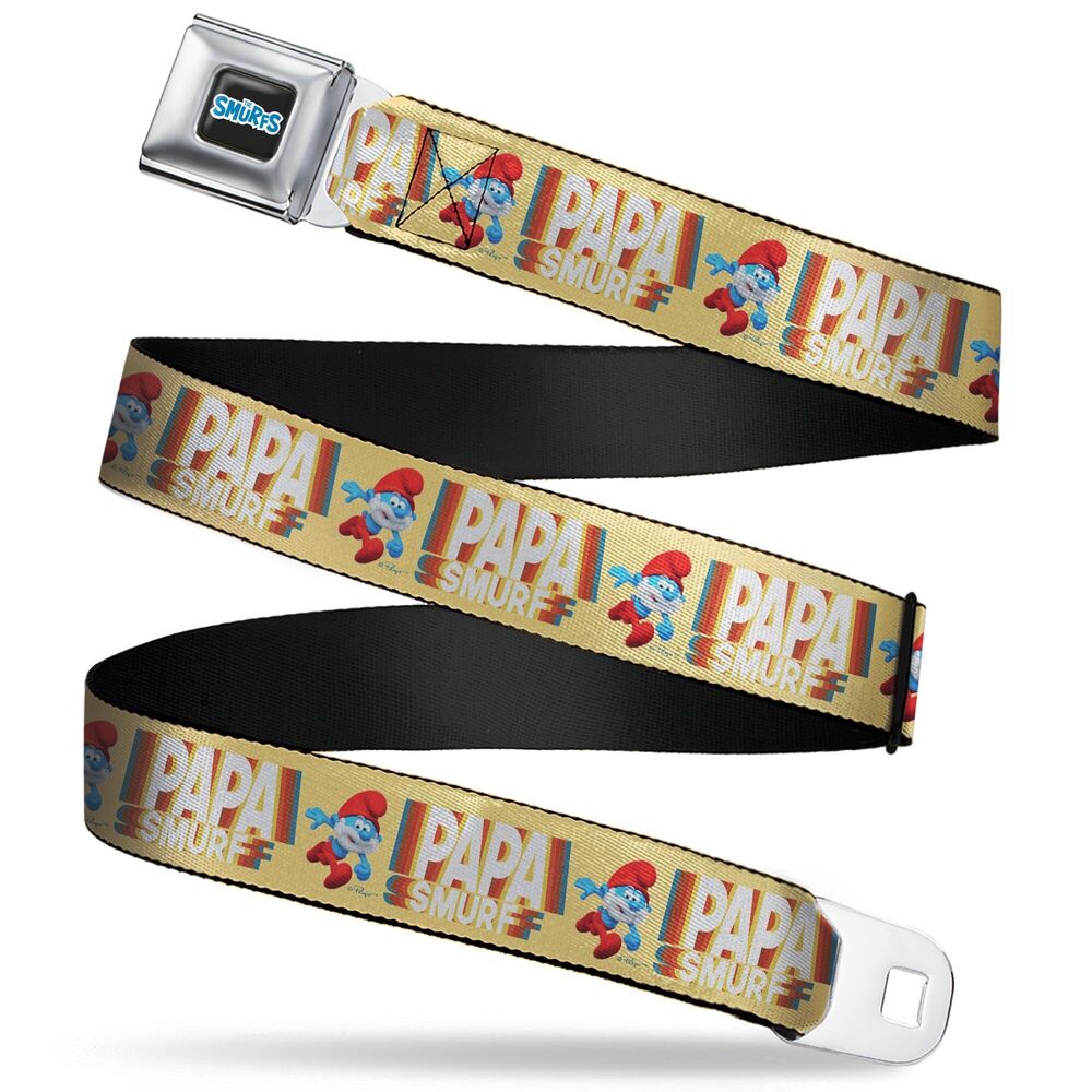 9730 The Smurfs Belt, Seatbelt Buckle Belt, Papa Smurf Running Pose